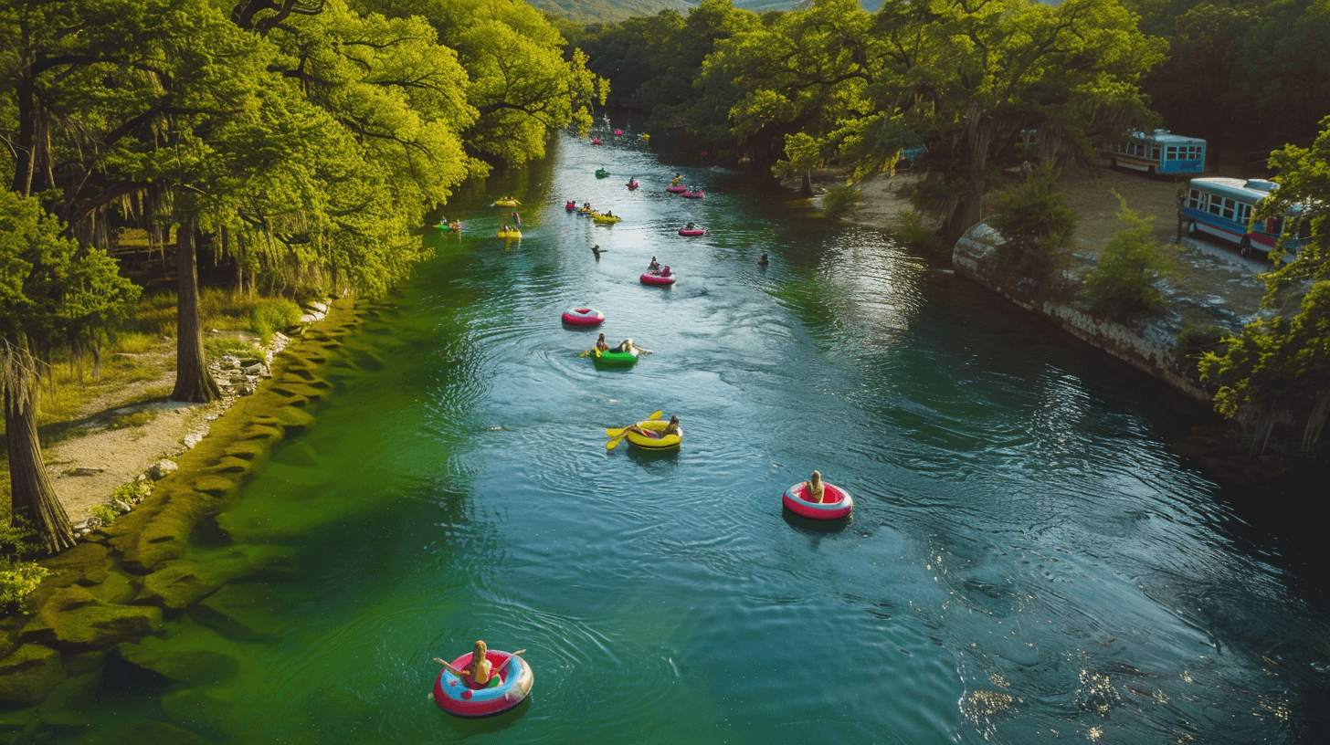 Austin river tubing transportation guide — shuttles and party bus to San Marcos, Guadalupe, Comal